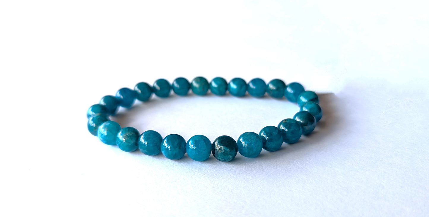Bracelet Apatite Bleue A+ Pierres Naturelles 08mm. Lithothérapie: Expression, Système osseux et Appétit