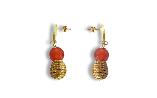 Boucles d'oreilles Agate de feu - Capim Dourado - Or Végétal et plaqué Or