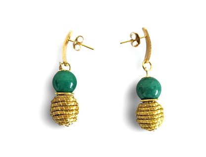 Boucles d'oreilles Quartz Vert - Capim Dourado - Or Végétal et plaqué Or - Pierre