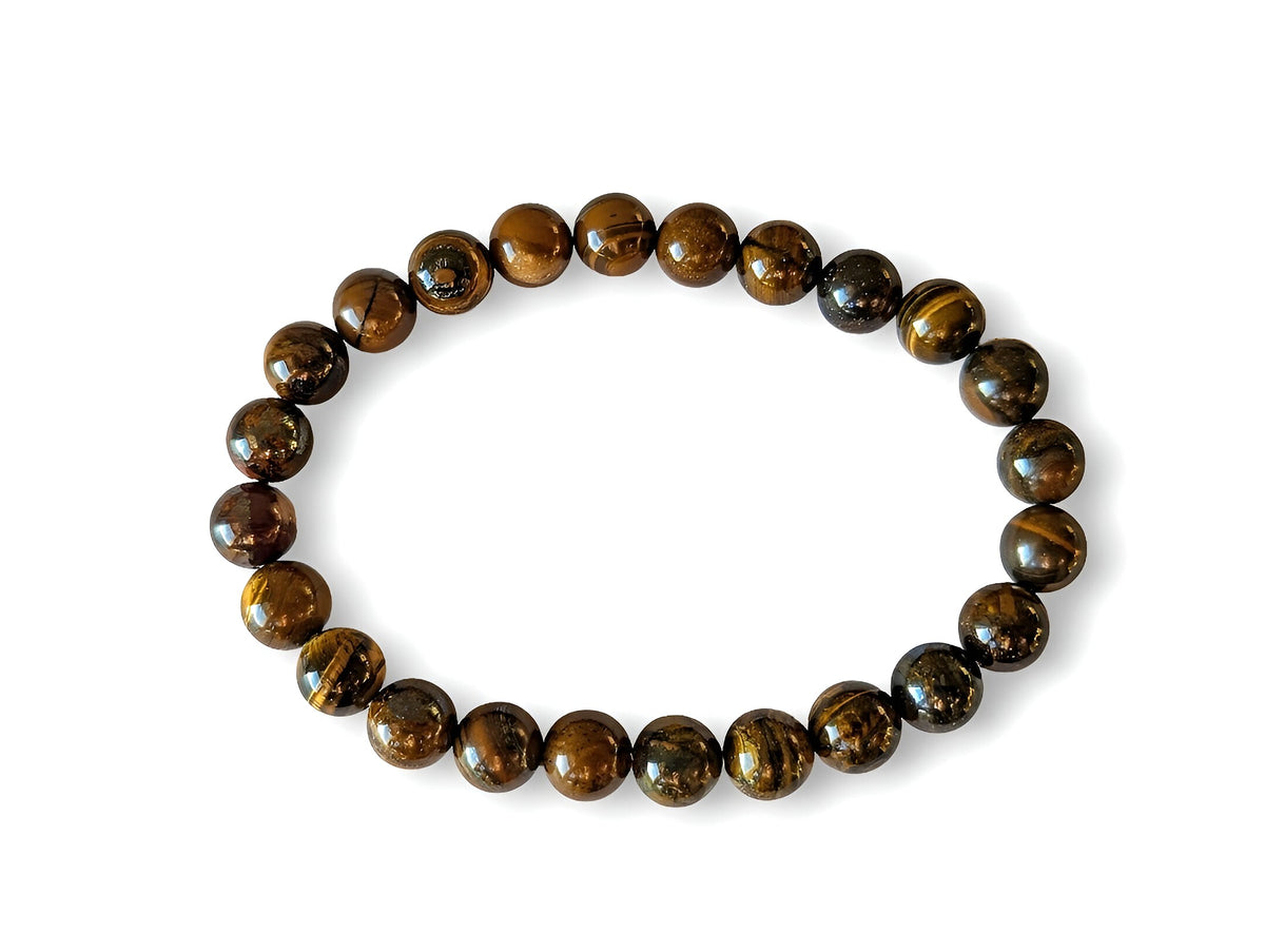 Bracelet œil de Fer en pierres naturelles de 8mm de qualité AA, vue de dessus. En lithothérapie , apporte protection et volonté