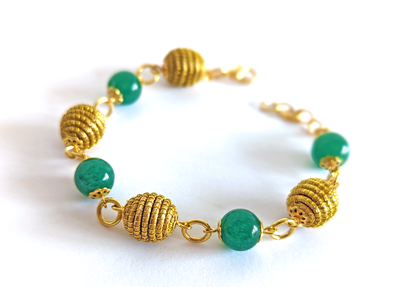 Bracelet Quartz Vert - Capim Dourado - Or Végétal et plaqué Or - Pierre boule