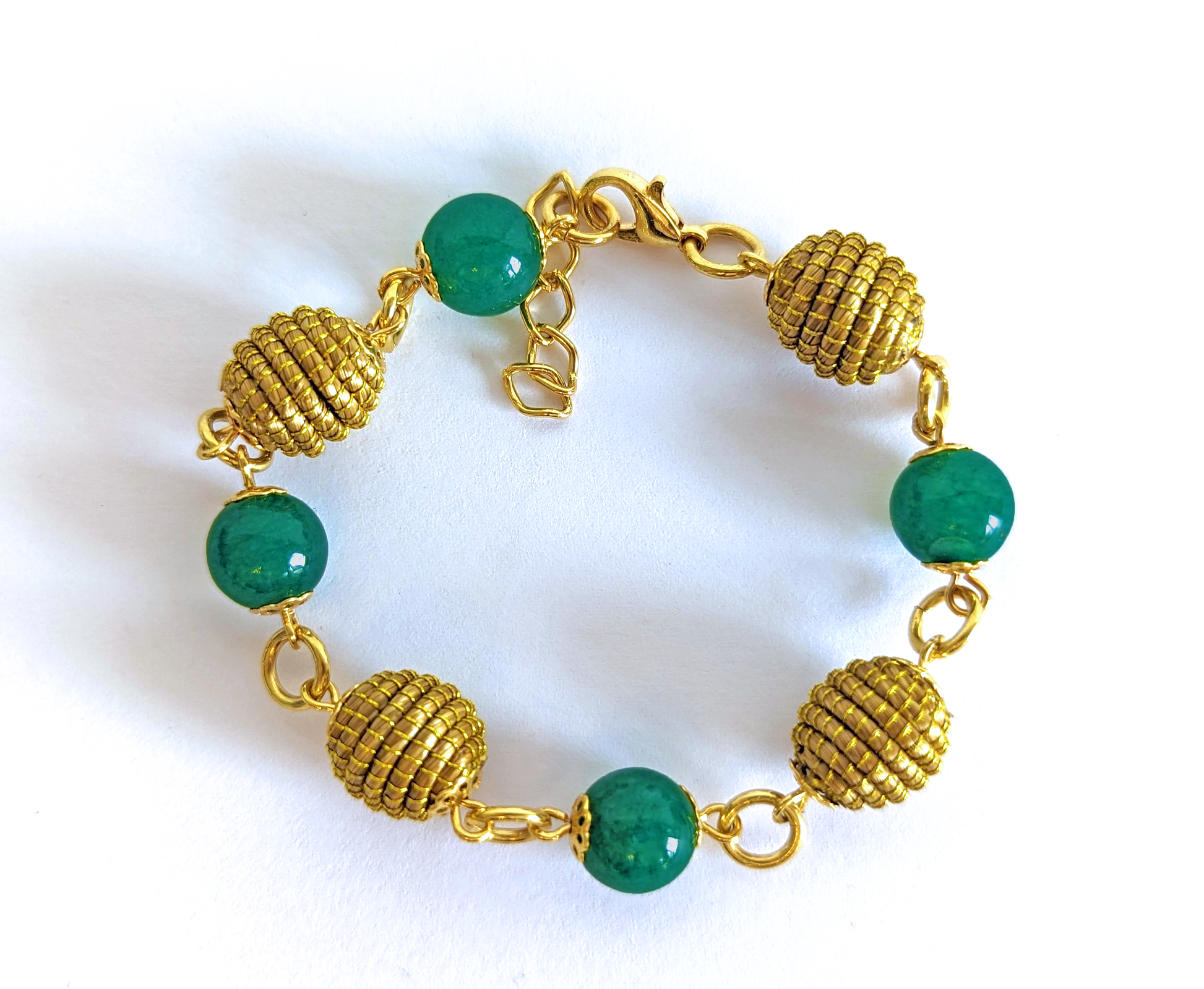 Bracelet Quartz Vert - Capim Dourado - Or Végétal et plaqué Or - Pierre boule