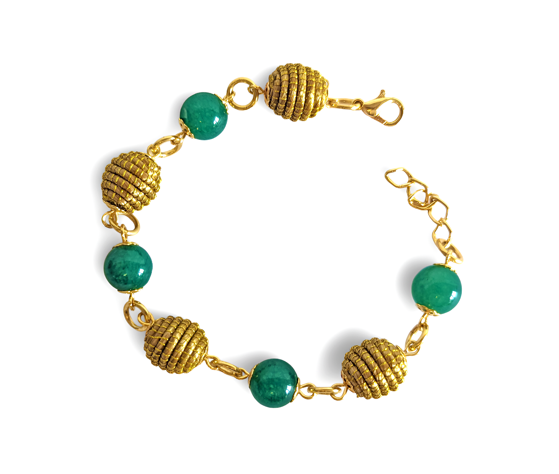 Bracelet Quartz Vert - Capim Dourado - Or Végétal et plaqué Or - Pierre boule